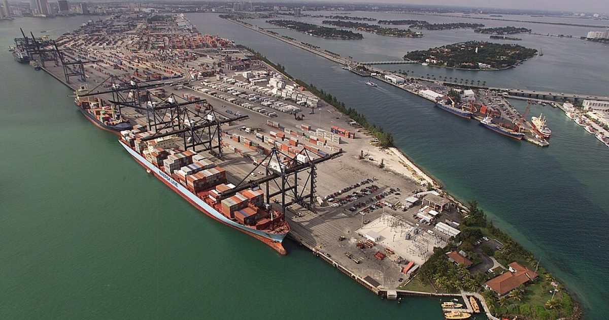 Port terminals, illustrating international economic activity